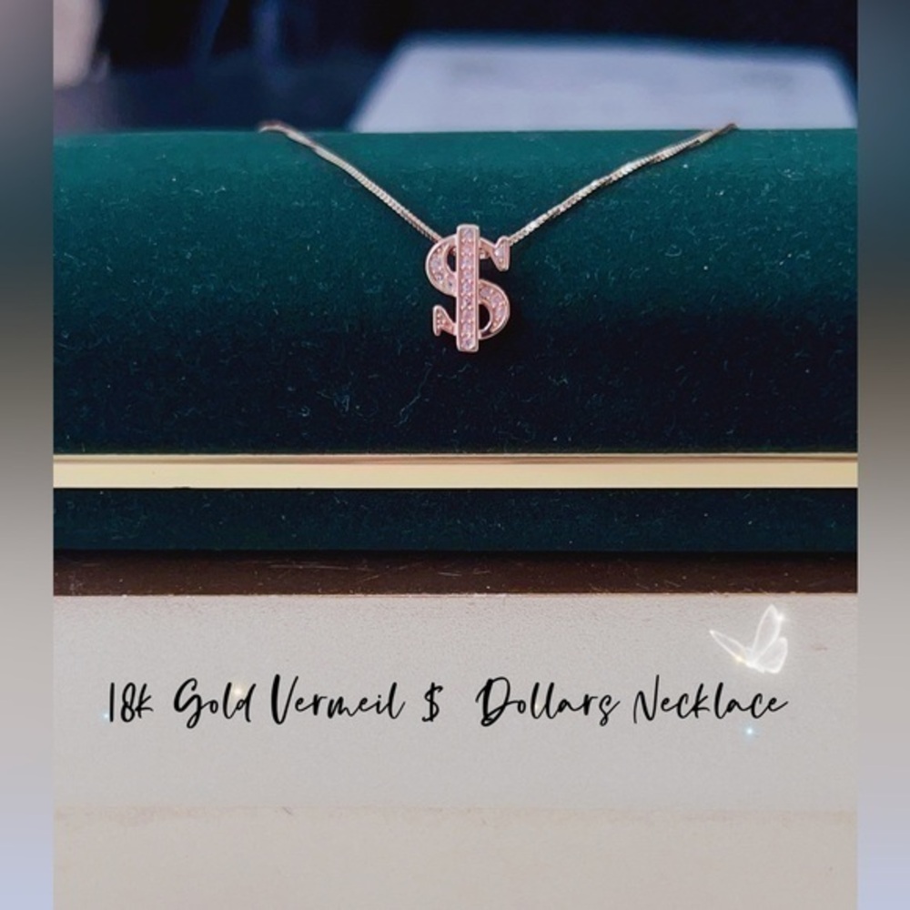 18k Gold Vermeil $  Dollars Necklace
